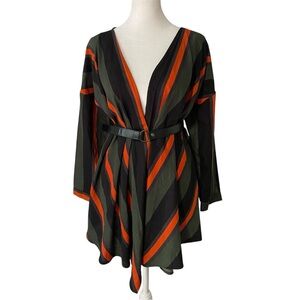 PrettyLittleThing Bold Striped Belted Plunge Neck Blouse Top